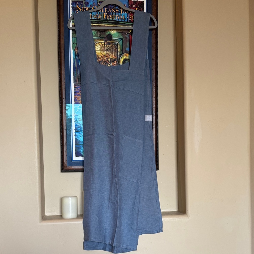 Not Perfect Linen Slate Blue Linen pinafore Dress M